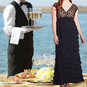 ADRIANNA PAPELL PLUS-SIZE LACE-TIERED FORMAL FULL-LENGTH GOWN NWT